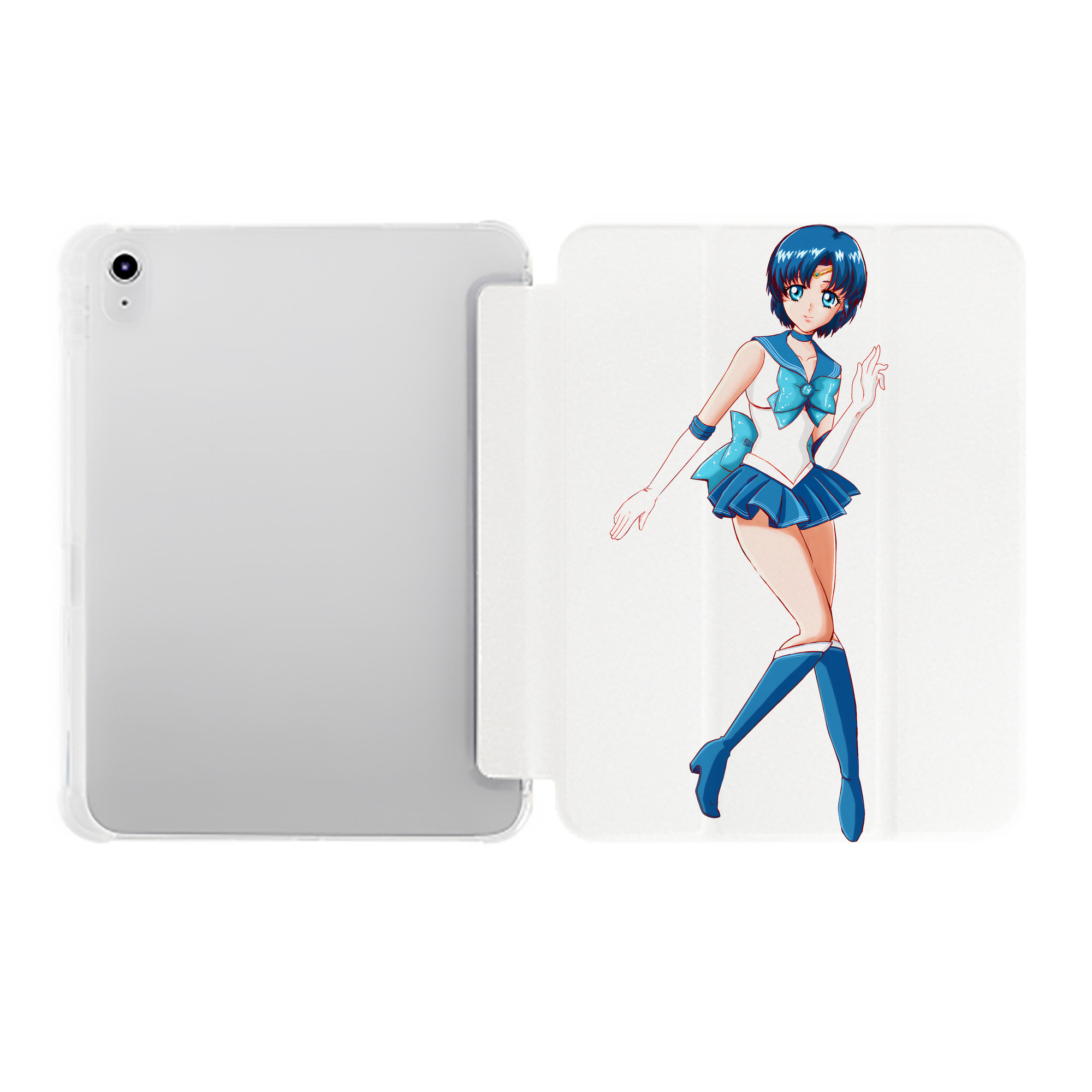 （画像用） 美少女戦士セーラームーン 水野 亜美 みずの あみ Sailor Moon Mizuno Ami IPad ケース ペン収納付き 三つ折りスタンド PUレザー×シリコン 対応機種9.5/10.5/10.9インチ